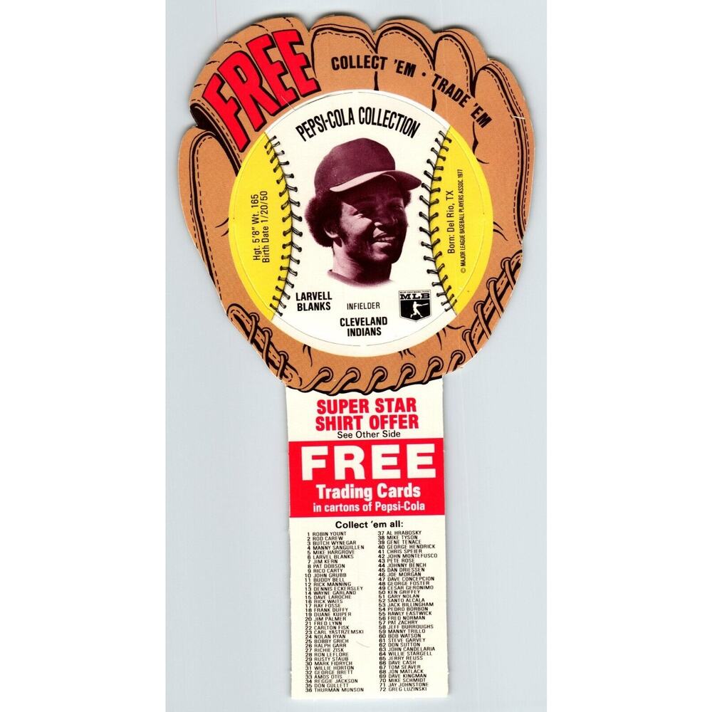 Pepsi Baseball Trading Card 1977 Larvell Blanks Cleveland Indians MLB Diecut